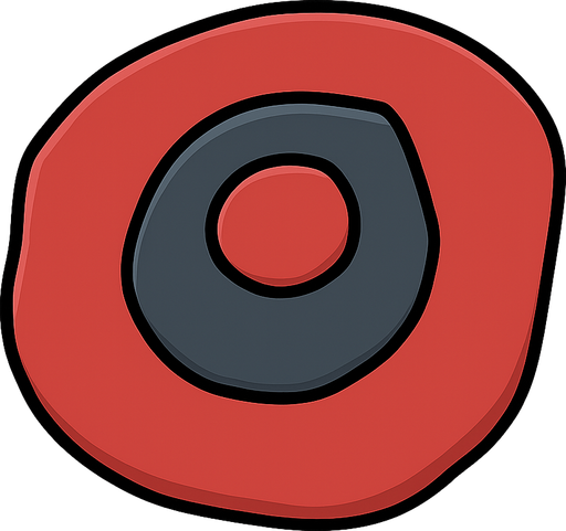 This is a button, the outer part is red, the middle circle is red, the 2nd circle is dark gray. No background. Transparent background. Blank background. No shadows. 2d. In-Game asset. flat