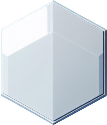 Simple, glossy, empty, plain white hexagon tile made with transparent gel.
Front view. Modern game style