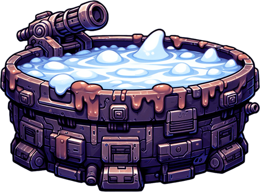 Intergalactic tub of congealed lard armed with integrated Gatling guns.
Single Game Texture. In-Game asset. 2d. Blank background. High contrast. No shadows.