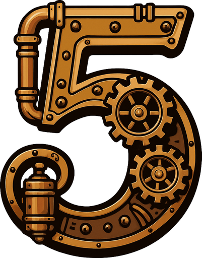 numero 5 en estilo steampunk.
In-Game asset.  2d.  High contrast.  No shadows