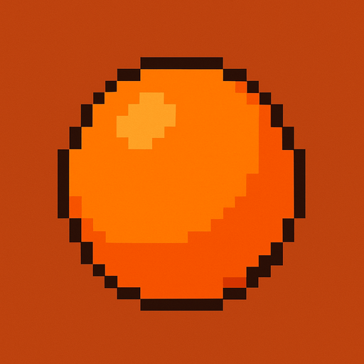 orange circle pixel art.
In-Game asset.  2d.  High contrast.  No shadows