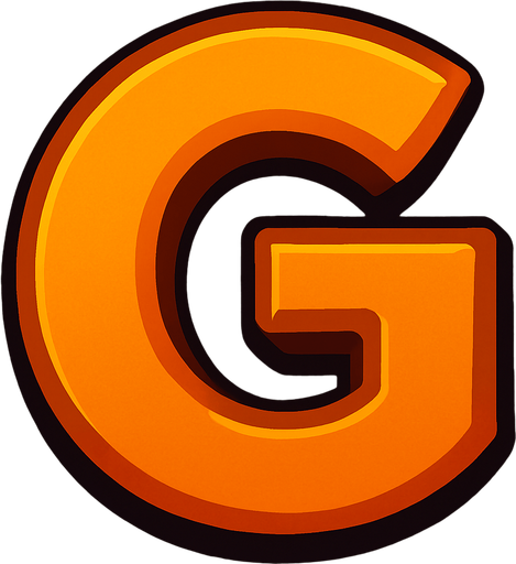 A stylish orange letter G..
In-Game asset.  2d.  High contrast.  No shadows