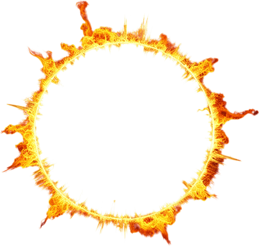 A ring of nuclear fire seen from overhead.
Single Game Texture. In-Game asset. 2d. Blank background. High contrast. No shadows.