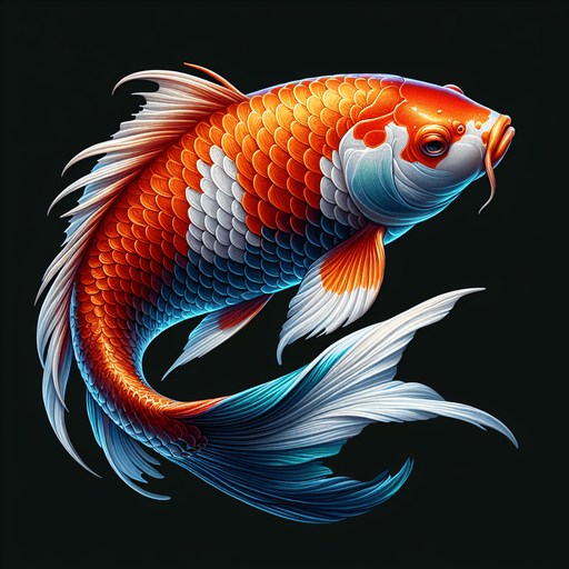 A realistic koyfish swiming to the right.
Single Game Texture. In-Game asset. 2d. Blank background. High contrast. No shadows.