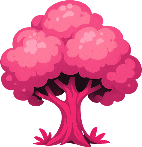 Arbre magique rose.
In-Game asset.  2d.  High contrast.  No shadows