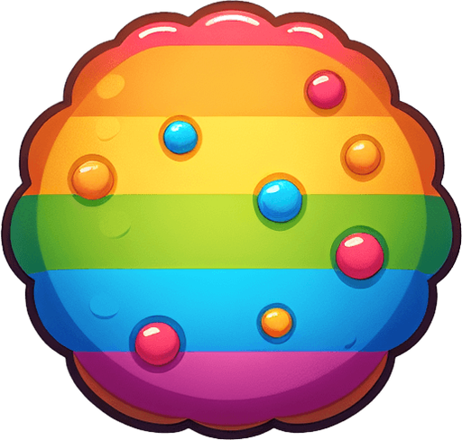 Rainbow cookie.
Single Game Texture.  In-Game asset.  2d.  Blank background.  High contrast.  No shadows