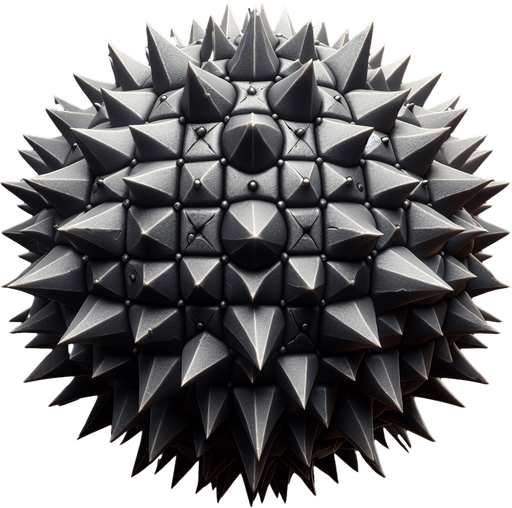 Una bola de pinchos.
Single Game Texture.  In-Game asset.  2d.  Blank background.  High contrast.  No shadows