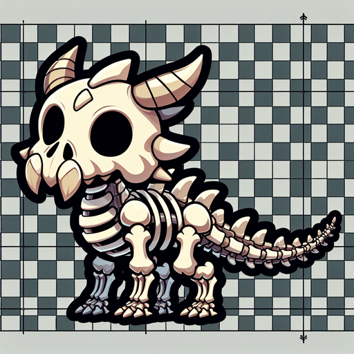 Скелет дракона. Мультяшный.
Single Game Texture.  In-Game asset.  2d.  Blank background.  High contrast.  No shadows