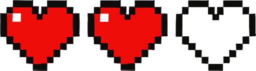 tres corazones hechos con pixeles.
In-Game asset.  2d.  High contrast.  No shadows