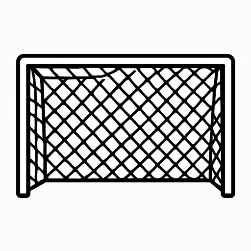 Yatay, beyaz, dikdörtgen futbol kalesi filesi.
In-Game asset.  2d.  High contrast.  No shadows