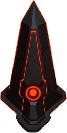 top-down view, high-tech energy obelisk, emits area energy pulses, holographic fire shield patterns, black and red glowing accents.
In-Game asset.  2d.  High contrast.  No shadows
