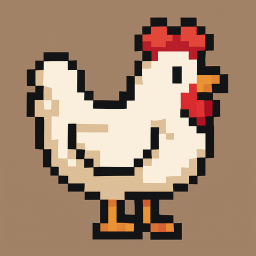 A Pixel art chicken.
In-Game asset.  2d.  High contrast.  No shadows
