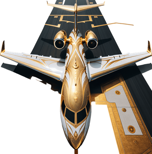 full top view of a luxury private guilded jet