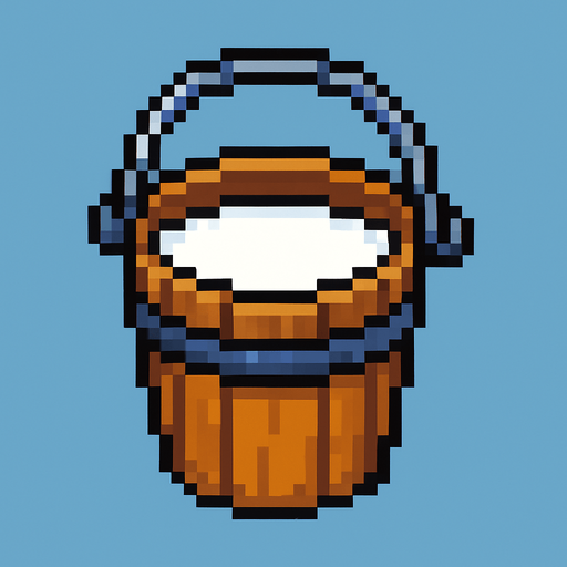 milk bucketi pixel art.
In-Game asset.  2d.  High contrast.  No shadows