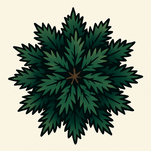 pine tree seen from above.
In-Game asset.  2d.  High contrast.  No shadows