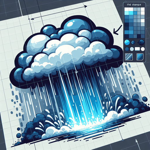 A heavy downpour from a raincloud . Game art illustration style in blue and white colors..
Single Game Texture. In-Game asset. 2d. Blank background. High contrast. No shadows.