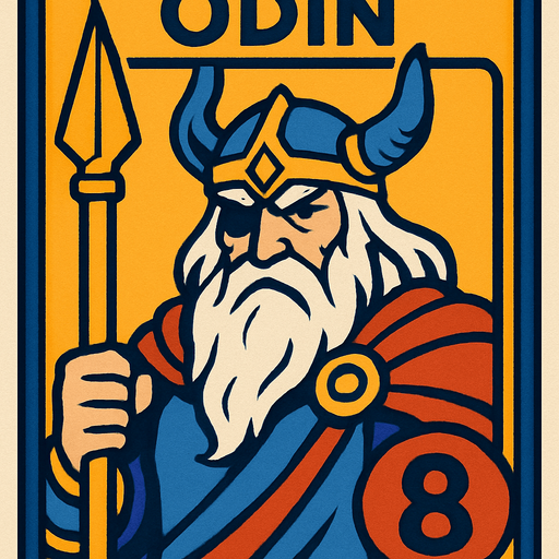 odin god card.
In-Game asset.  2d.  High contrast.  No shadows