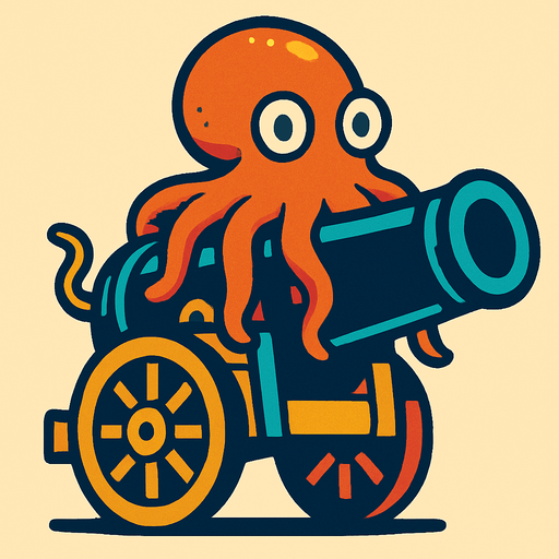 que un pulpo este sentado en un cañon.
In-Game asset.  2d.  High contrast.  No shadows