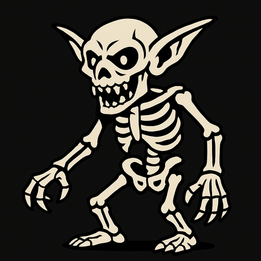 kemikli iskelet goblin.
In-Game asset.  2d.  High contrast.  No shadows