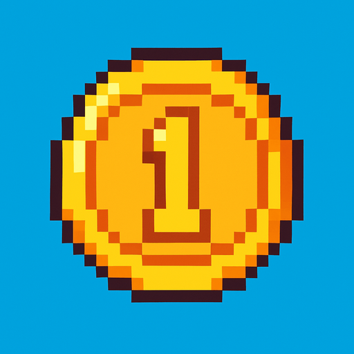 Pixel, 2d, Coin.
In-Game asset.  2d.  High contrast.  No shadows