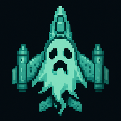 Звездолет оформление в стиле призрака пиксельный вид сверху.
In-Game asset.  2d.  High contrast.  No shadows