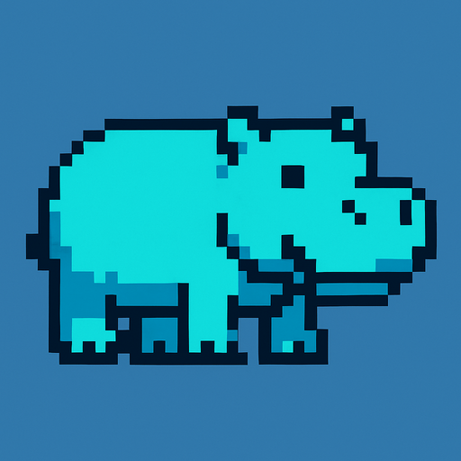 Hippo 8 bit.
In-Game asset.  2d.  High contrast.  No shadows
