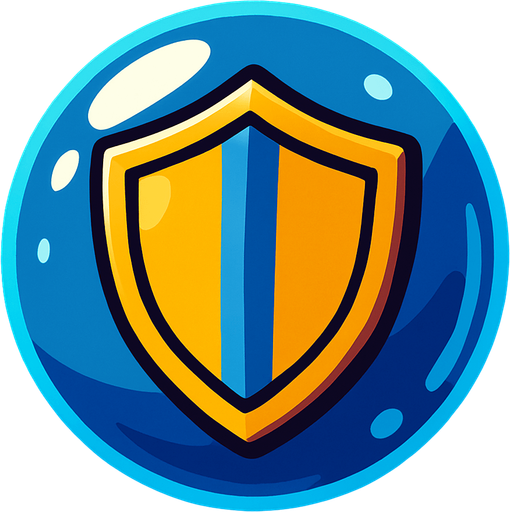a shield inside a glass bubble.
In-Game asset.  2d.  High contrast.  No shadows