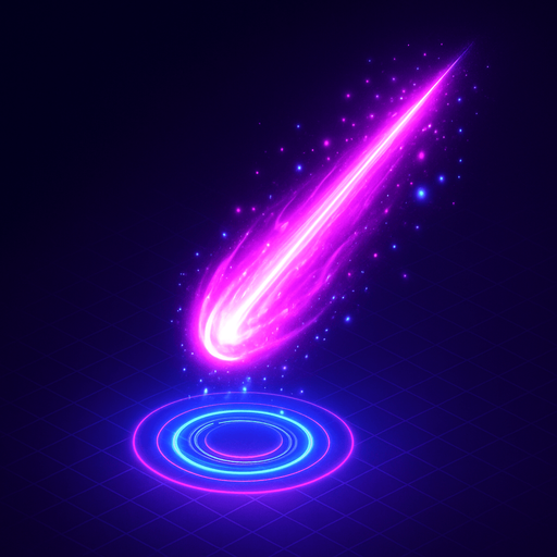 down Isometric neon cyberpunk magic spell beam comet light hologram sparkles glow