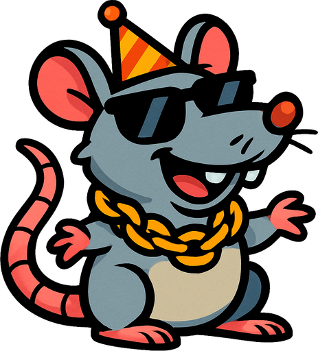 Make a rat with a gold chain, party hat, and shades also make him happy.
In-Game asset.  2d.  High contrast.  No shadows