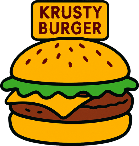 Krusty Burger hamburger.
In-Game asset.  2d.  High contrast.  No shadows