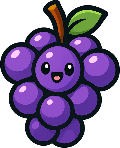 Grapes with a cute face.
In-Game asset.  2d.  High contrast.  No shadows