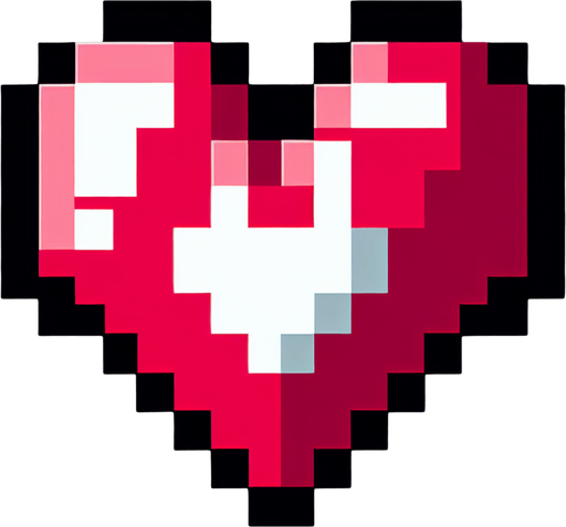 8-bit heart. in game asset. Single Game Texture. In-Game asset. 2d. Blank background. High contrast. No shadows.