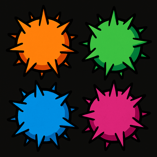 round spiky balls.
In-Game asset.  2d.  High contrast.  No shadows