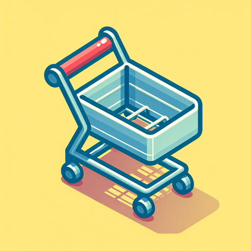 Top-down image of a shopping cart.
Single Game Texture.  In-Game asset.  2d.  Blank background.  High contrast.  No shadows