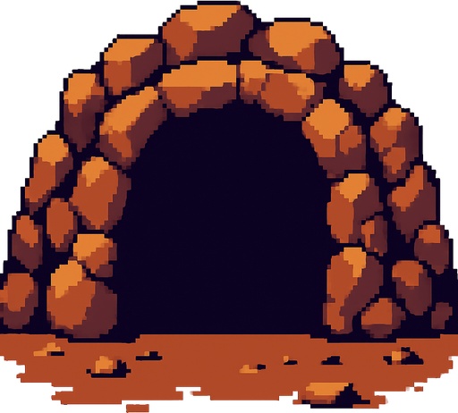 2d pixel cave'view from outside.
In-Game asset.  2d.  High contrast.  No shadows