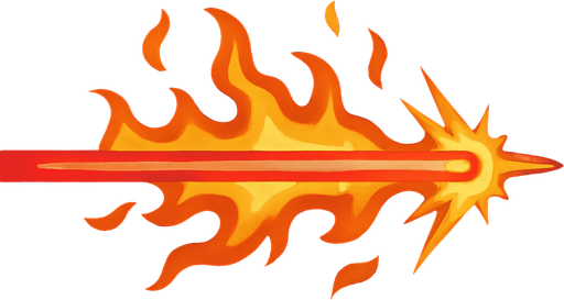 un rayo lazer con destellos de fuego alrededor.
In-Game asset.  2d.  High contrast.  No shadows