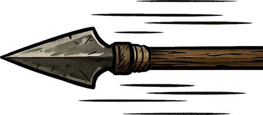 sivri uçlu, hafif yıpranmış bir mızrak, yatayda hareket ederken çiz
In-Game asset.  2d.  High contrast.  No shadows