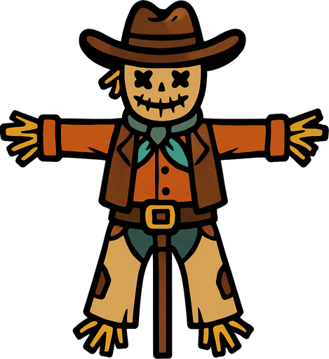 Scarecrow in the shape of a cowboy.
In-Game asset.  2d.  High contrast.  No shadows