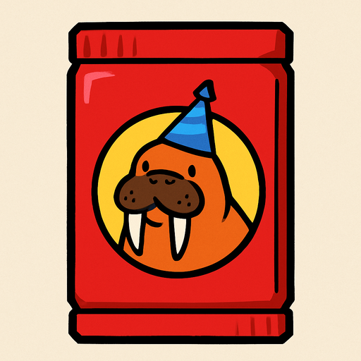 Red Card packet with a walrus with a party hat in the center.
In-Game asset.  2d.  High contrast.  No shadows