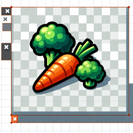 carrots and brocolli.
Single Game Texture. In-Game asset. 2d. Blank background. High contrast. No shadows.