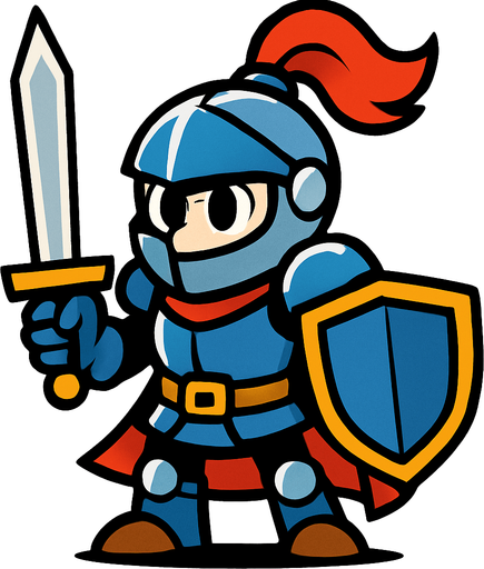 Has un caballero estilo cartoon.
In-Game asset.  2d.  High contrast.  No shadows