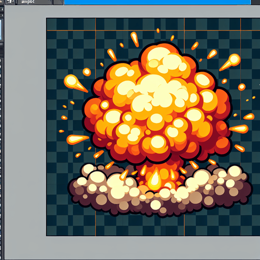 Explosion in 2d game.
Single Game Texture. In-Game asset. 2d. Blank background. High contrast. No shadows.