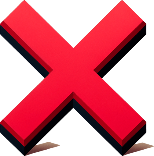 Red X. Nothing else..
Single Game Texture. In-Game asset. 2d. Blank background. High contrast. No shadows.