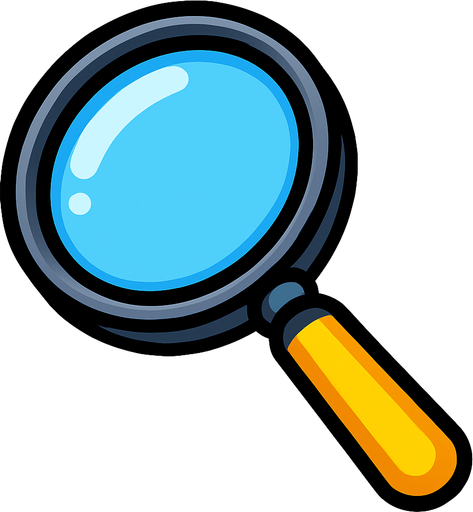 2D magnifying glass, cartoon style.
In-Game asset.  High contrast.  No shadows. 2D magnifying glass cartoon style