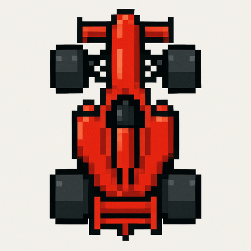 Draw 2d pixel formula 1 car top view Red..
In-Game asset.  2d.  High contrast.  No shadows
