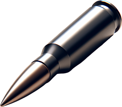 Пуля.
Single Game Texture. In-Game asset. 2d. Blank background. High contrast. No shadows.