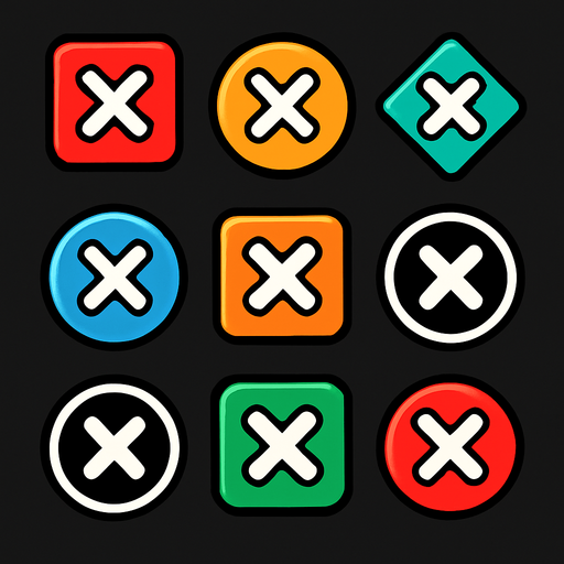 Pack of "X" button.
In-Game asset.  2d.  High contrast.  No shadows