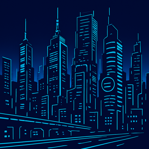 cyberpunk city for back ground. Dark blue
In-Game asset.  2d.  High contrast.  No shadows