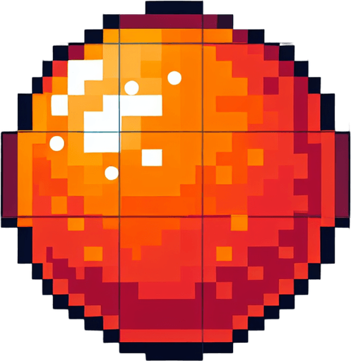 8-bit. Cartoon. Orange energy ball.
. In game asset. Single Game Texture. In-Game asset. 2d. Blank background. High contrast. No shadows.