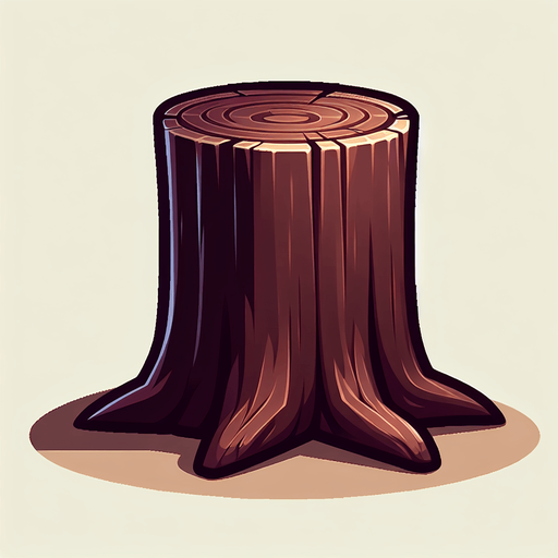 Ağaç kütüğü vektör tarzda dik bir adet koyu kahverengi.
Single Game Texture.  In-Game asset.  2d.  Blank background.  High contrast.  No shadows